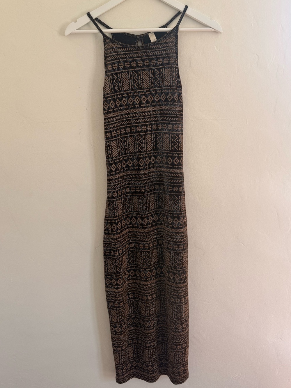 Geometric Patterned Maxi Dress in Black and Tan